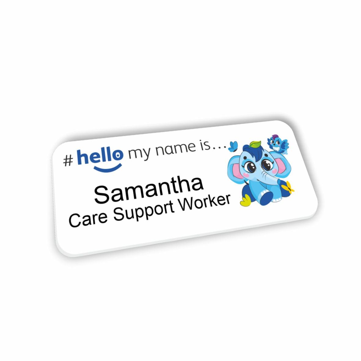 Customised Print Hello My Name is Badge Cute Elephant Design 76 x 32 mm Student Doctor GP Healthcare Assistant Nurse Practitioner Clinical Medical