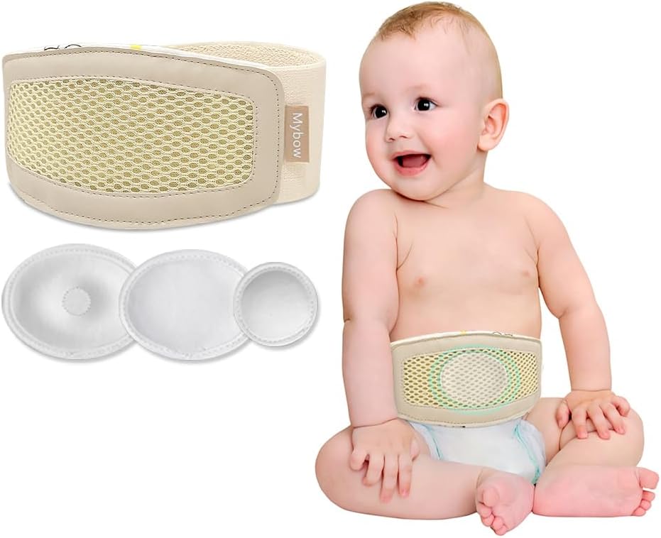 Mybow Umbilical Hernia Belt Baby, Infant Belly Button Band, Umbilical Cord Cover for Newborn Abdominal Binder, Hernia Support Truss, Belly Button Shaper, Adjustable Navel Band with 3 Compression Pad