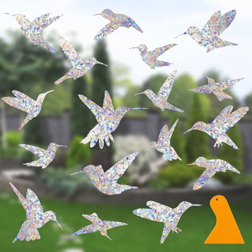 Image of DELLAN 24 Pcs Window Clings Decals to Prevent Birds Strikes, Birds | Anti-Collision Rainbow Window Clings, Bird Deflectors Stickers for Glass Windows