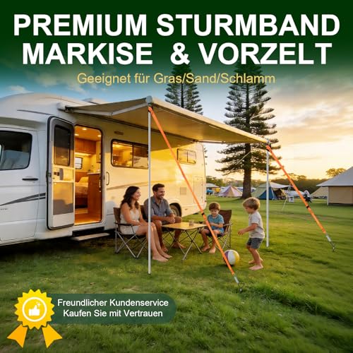 Sturmband Markise Vorzelt Set für Thule/Fiamma mit 39CM Spiralförmige Bodenanker, Sturmsicherung Vorzelt Zubehör für Wohnmobilzelte, Windbeständigkeit, Haltbar