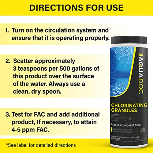 Aquadoc | Spa Chlorine Granules For Hot Tub - Spa Sanitizing Granules For Hot Tubs - Recommended Chlorine For Spa - Granulated Chlorine For Hot Tub And Spa - Hot Tub Chlorinating Granules #TOP3