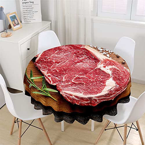 Chickw1 Nappe Ronde Anti Tache Impermeable Facile à Nettoyer, Nappe en Polyester Imprimé Dessert Fruit 3D pour Table à Manger de Cuisine/Jardin/Fête/Pique-Nique (B?uf,120cm)