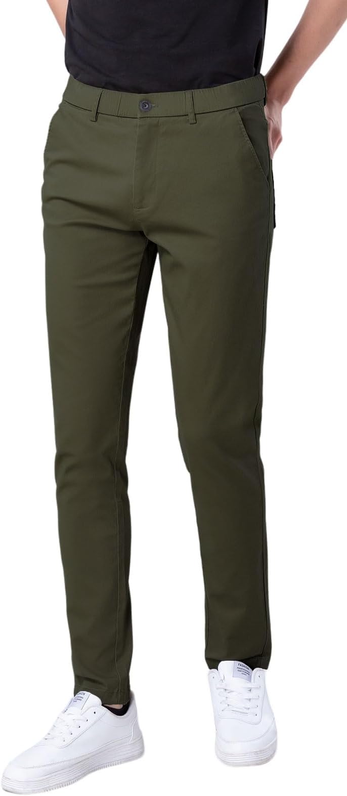 Plaid&PlainMen's Skinny Stretchy Khaki Pants Colored Pants Slim Fit Slacks Tapered Trousers