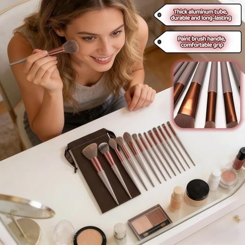 Image of Professional 13-Piece Makeup Brush Set with Travel Pouch - Ultra Soft Synthetic Bristles for Foundation, Powder, Blush, Contour & Eyeshadow | Full Face Cosmetic Kit for Women & Beginners