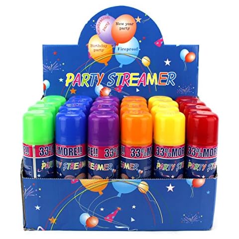Party Streamer Spray String in a Can Children's Kid's Party Supplies, Perfect for Parties/Events, 2 Boxes of 24 Can Cover