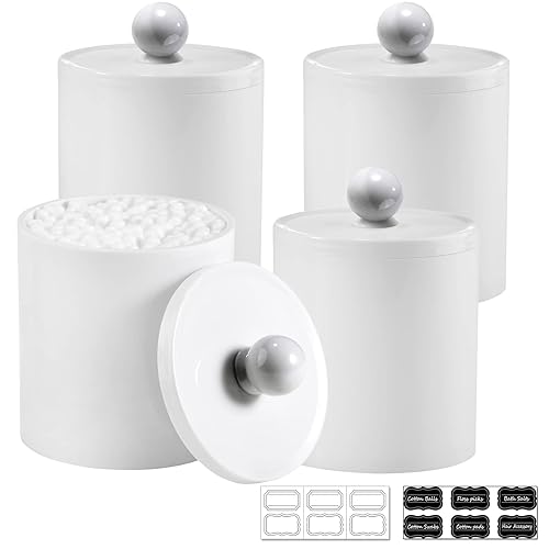 SheeChung 4 Pack Qtip Holder,White Acrylic Apothecary Jars,Shatterproof Qtip Holder