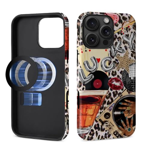 MQJCYB Magnetic Case for iPhone 16 Pro Max,Compatible with Magsafe Hybrid Heavy Duty 2 in 1 Full Body Rugged Shockproof Protection Glossy Case for iPhone 16 Pro Max - Retro 8 Ball Disco Collage
