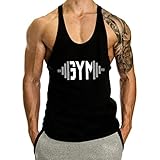 GymLeader Men's Gym Stringer Tank Top Workout Muscle Y Back Undershirt Bodybuilding Athletic Cotton Vest-XL Black