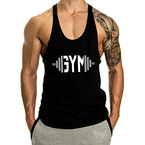 InleaderStyle Men's Gym Cotton Tank Tops Muscle Stringer Vest-Black-XL