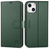 SHIELDON Funda Compatible con iPhone 13 Mini, Funda Libro para iPhone 13 Mini, Funda de Cuero Genuino con Bloqueo RFID, Carcasa TPU, Funda Protectora para iPhone 13 Mini 5G(5.4"), Verde Medianoche
