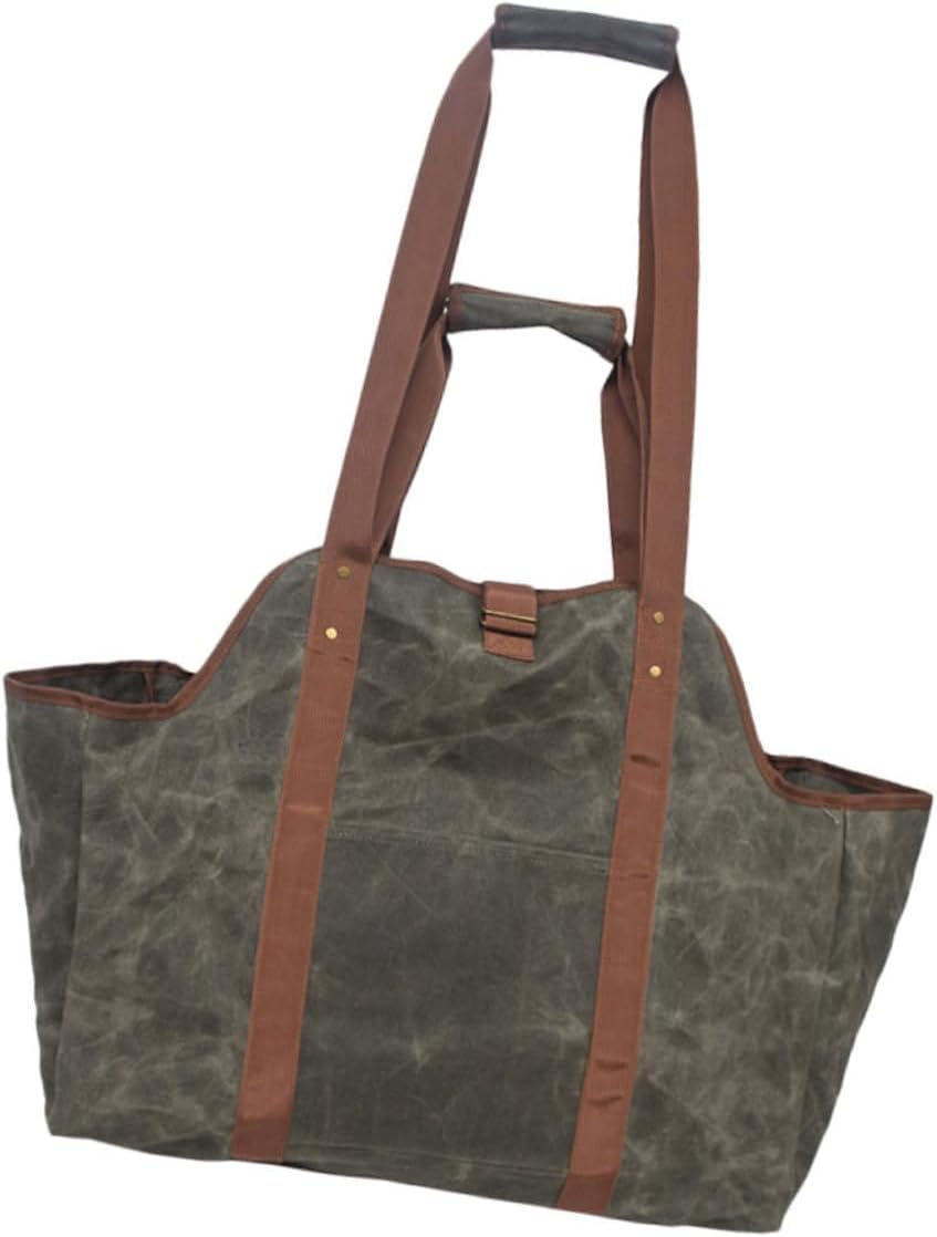 Log Carrier Tote Bag Capacity Waxed Canvas Firewood Holder for Indoor Outdoor Use Water Resistant Firewood Storage for Organizing Logs