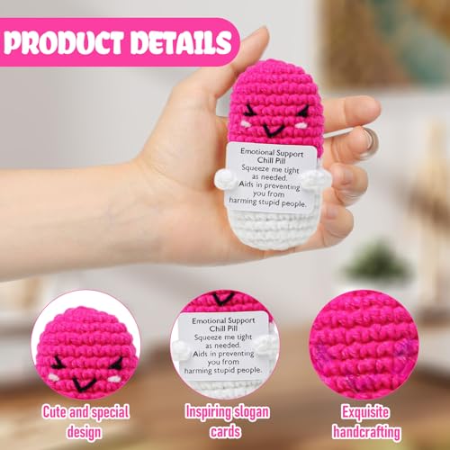 Image of Cute Pink Pill Crochet, Handmade Capsule Knitted Gift with Inspirational Card, CNA Nurse Appreciation Keepsake for Doctors, Pharmacists, RN, LPN, Office Decor & Party Favor