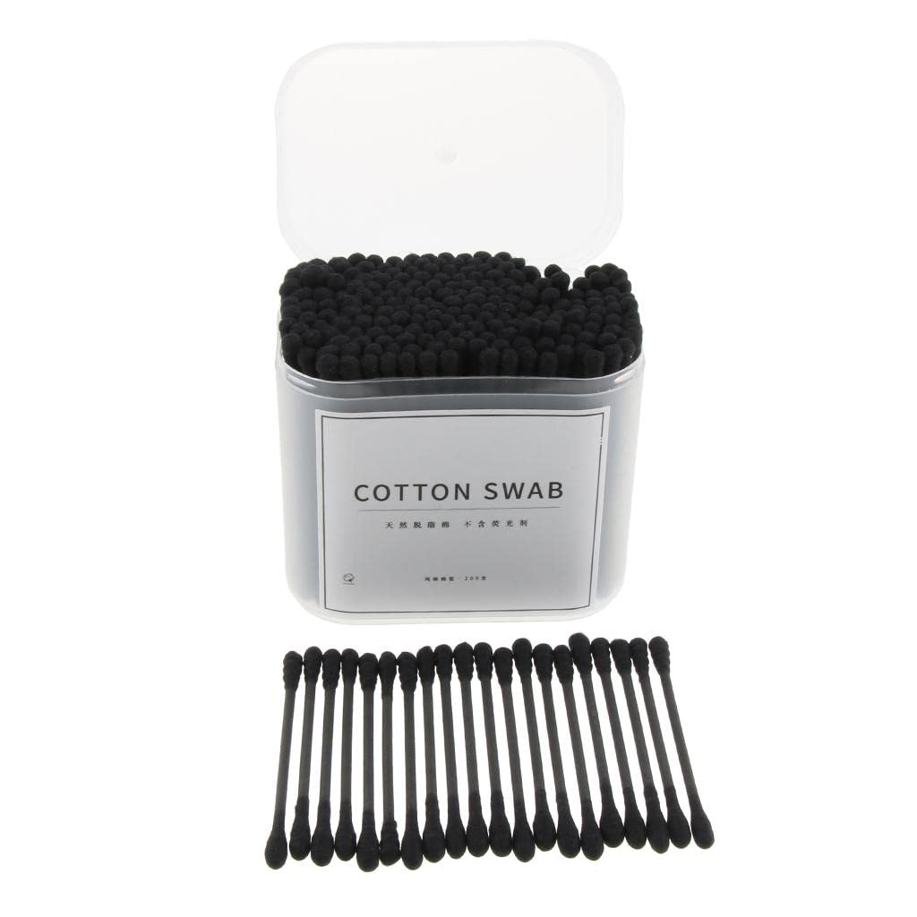 HEAVENGLOW200x Dual Head Cotton Buds Swab Tip Sticks Wooden Makeup Applicator Black-image-11