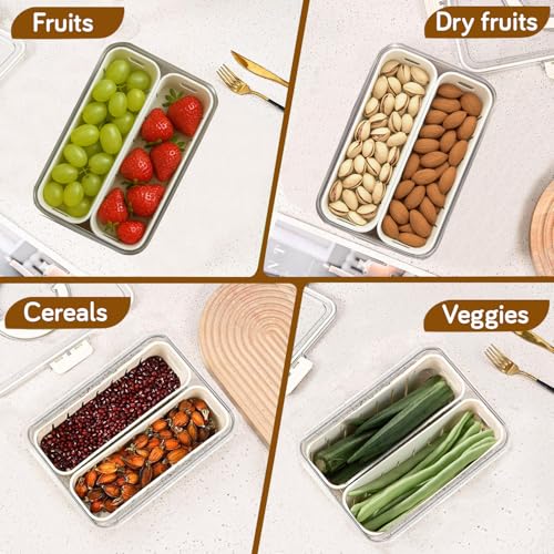 Image of HOKIPO BPA Free Plastic Fridge Storage Containers with 2 Partition & Lid - Crisper Containers for Fresh Vegetables, Fruits & Food | Freezer & Kitchen Organizer Set for Home Use (AR-6103)