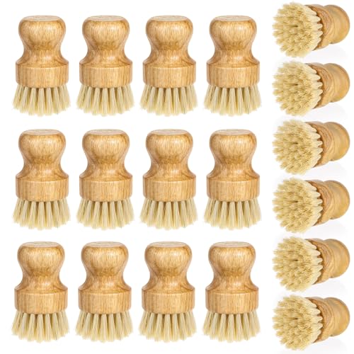 Image of 18 Pcs Bamboo Dish Scrub Brushes Kitchen Dishwashing Cleaning Brush Wooden Scrubbers Set Sisal Bristles Cleaner Scrubber for Washing Cast Iron Pan Pot Sink Spatula (18, Yellow)