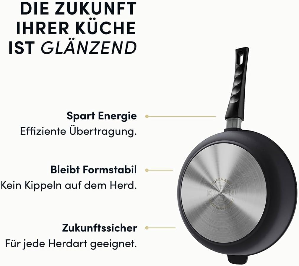 Hoffmann STONIQ Hochrandpfanne, 28 cm, Antihaftbeschichtet, PTFE und PFAS-frei, Induktionsgeeignet, Backofenfest bis 300°C, Pfanne made in Germany, Bratpfanne, Schmorpfanne (mit Deckel, 28 cm)