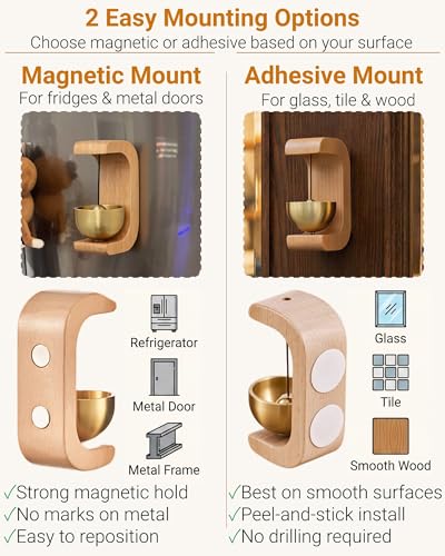 Image of Magnetic Door Chime Bell, Wooden Wind Chime Shopkeepers Doorbell for Door Opening, Door Chimes with Pleasant Ding Sound for Home Store Office Garden, Housewarming Gift Decoration (C-Shaped)