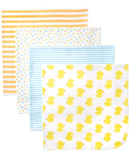Gerber Unisex-Baby Newborn 4 Pack Neutral Flannel Blanket- Ducks, Yellow, One Size