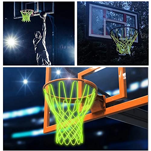 2 Pack Luminous Basketball Net Glow in The Dark Outdoor - All Weather Anti Whip, 12 Loops Standard Size Basketball Net for Basketball Fans - Thumbnail 7