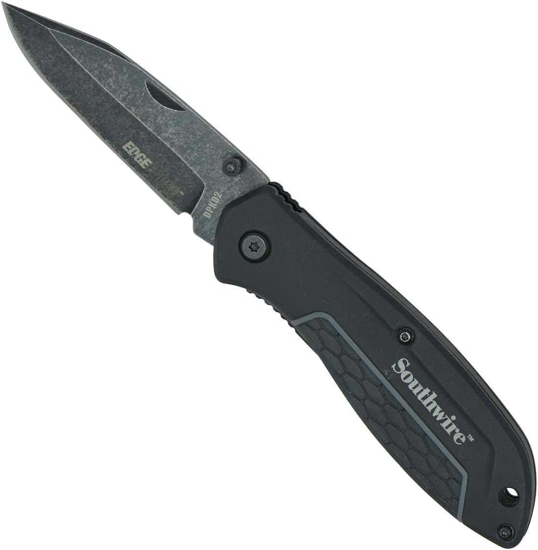Southwire Tools & Equipment DPKD2 EDGEFORCE Pocket Knife, 3.26" blade, D2 Steel, Stonewash Black Oxide Finish For Corrosion Resistance- Smooth Blade For Everyday Use