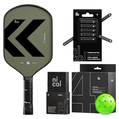 Nicol Pickleball Pro Bundle: Elongated Paddle, 3-Star Balls, Cleaner & Lead Tape Cover
