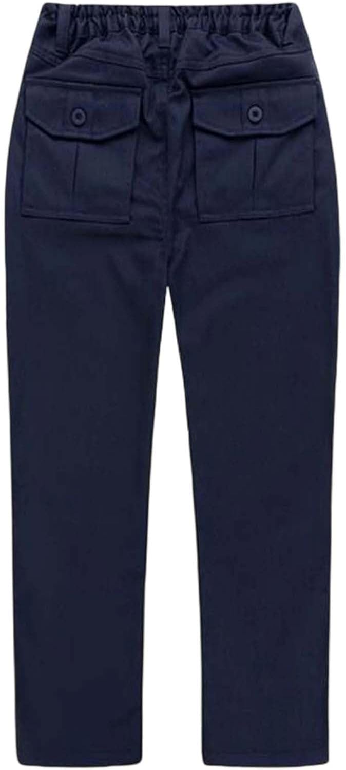 Boys' School Uniform Twill Chino Pants, Flat Front, Comfortable Waistband with Zip Closure & Stretch Trousers