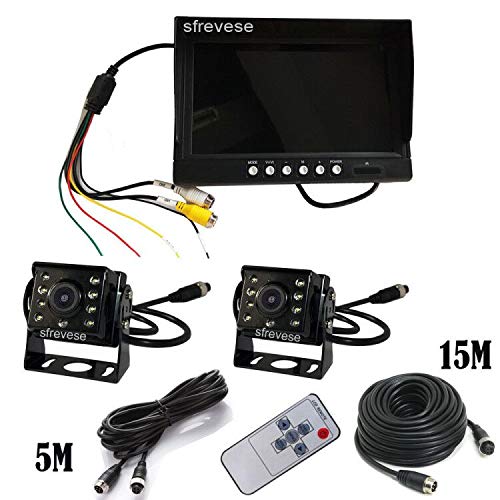 Image of 9 inch 4Pin IPS HD SD DVR Recording 2CH Split Car Rear View Monitor + 2X AHD 1080P Reversing Backup Camera for Bus Long Truck Vehicle Waterproof 12V-24V