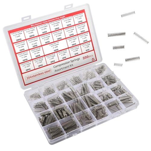 300 PCS Compression Springs Assortment Kit 23 Sizes 304 Stainless Steel Small Springs for DIY Repair Small Springs Assorted Spiral Spring Suitable for Home and Car Maintenance DIY
