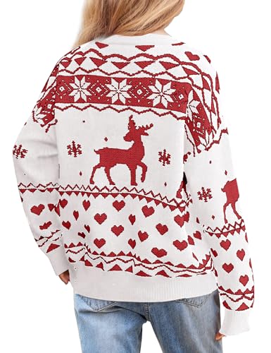 Image of Girls Christmas Pullover Sweaters Reindeer Elk Snow Long Sleeve Crew Neck Chunky Tops