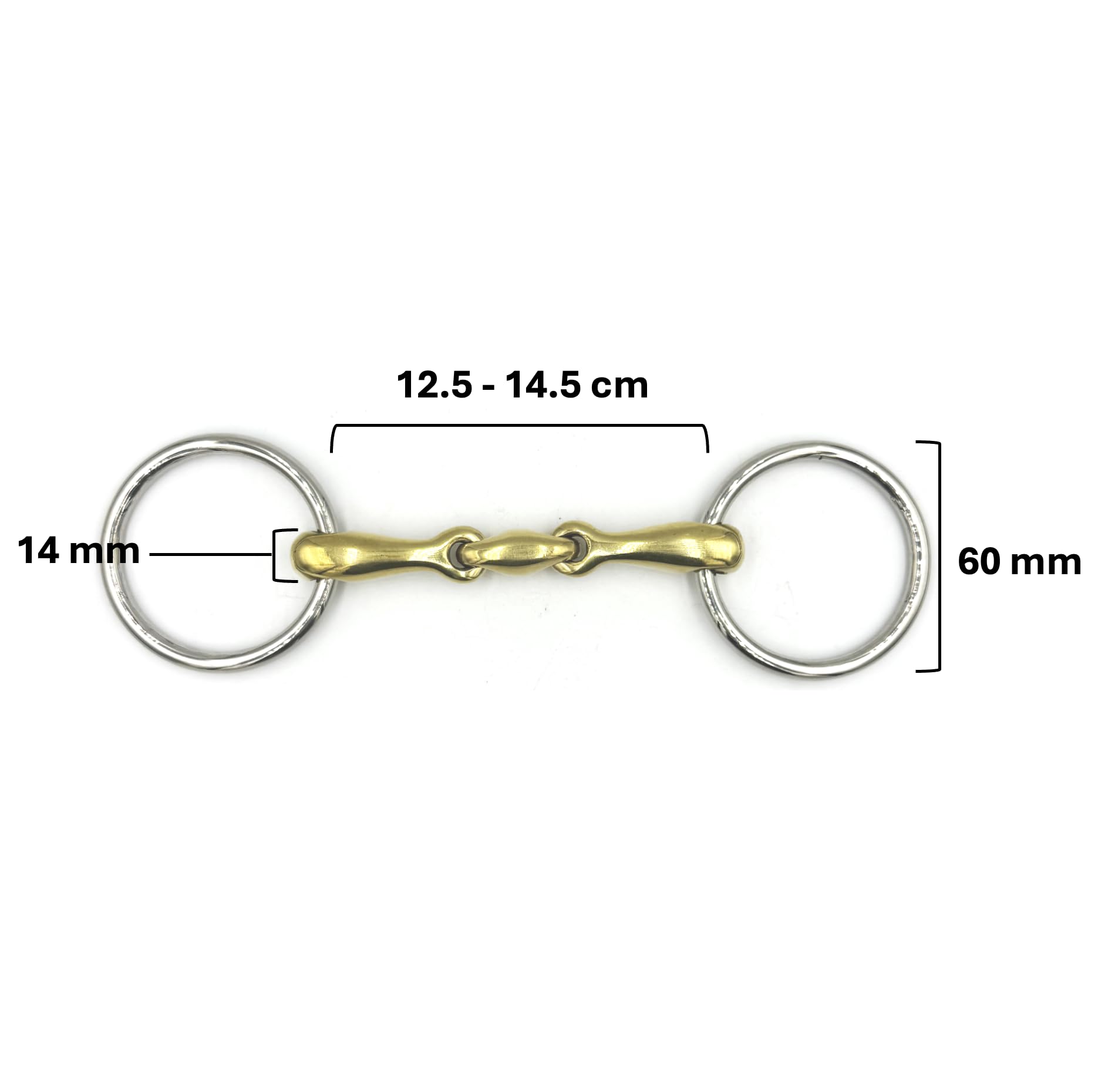 ES0275 Gebiss Wassertrense Doppelt Gebrochen aus Kupfer und Edelstahl Ringdurchmesser 60 mm Gebissstärke 14 mm (14.5 cm)