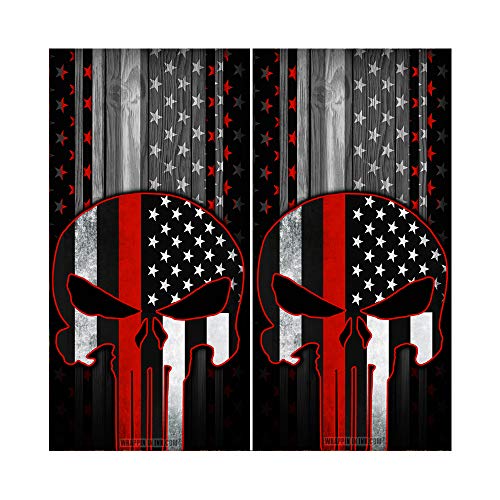 Decals N Designs Punisher Red Line Subdued American Flag Wood Laminated Cornhole Board Wraps ~ Set of 2