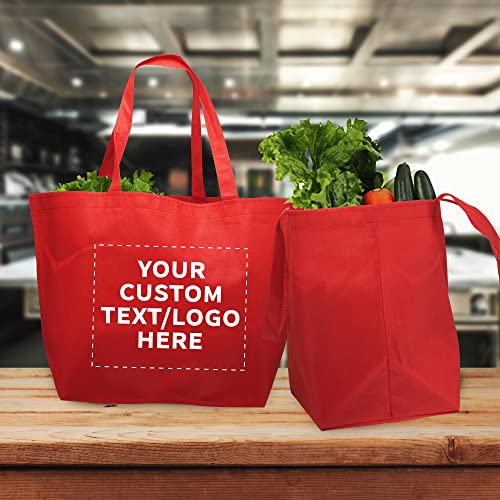Discount Promos Custom Southern Style Grocery Tote Bags Set Of 50, Personalized Bulk Pack - Reusable, Great For Grocery, Shopping, Travel, Carry On Bag - Red #TOP6