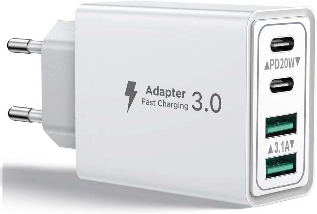 Caricatore USB C, 40W Presa USB Alimentatore USB C PD & QC3.0, Multipla Carica Spina Rapido Caricatore per iPhone 16/15/14/12/11/Pro Max/X/XS/XR/8/7/6S/iPad, Galaxy