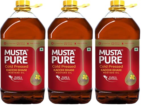 Image of Musta Pure Cold Pressed Kachi Ghani Mustard Oil 2 Litre Cooking Oil, Unrefined, Naturally Cholesterol Free, A1 Grade Real Seeds For Natural Aroma & Flavour For Roasting, Frying, Baking - PET Bottle