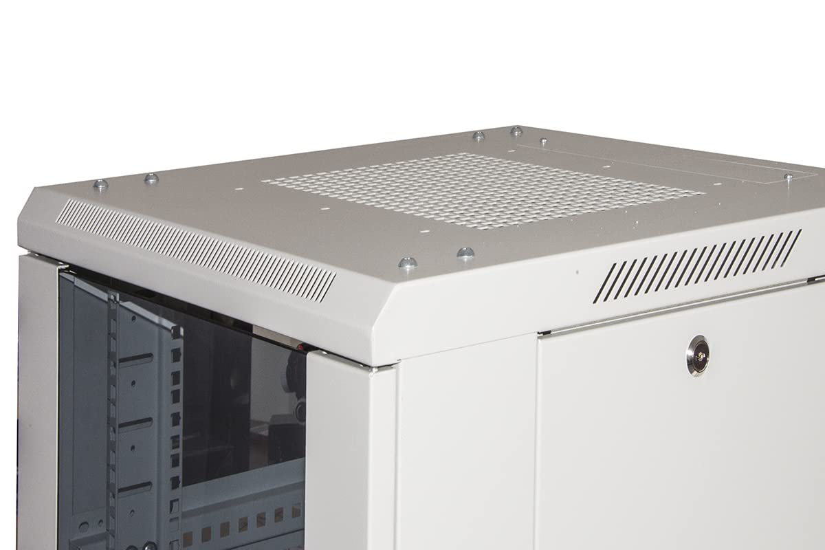 LINK armadio rack LK1922U66GR per reti 19" capacità di carico 800 kg in metallo verniciato a polvere con porta vetro di sicurezza e serratura dimensioni 60x60x116,6 cm colore grigio chiaro RAL7035