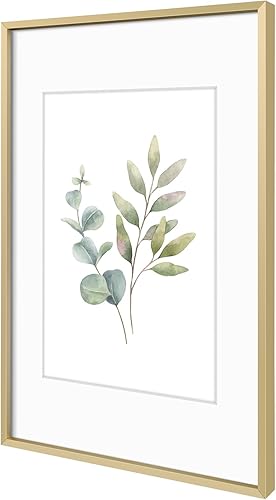 Vista 92 de Golden State Art - Marco de fotos de aluminio satinado clásico de 8 x 10 con alfombrilla de color marfil para fotos de 5 x 7 y cristal real, Dorado