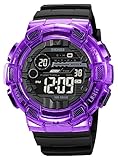 Gosasa Fashion Multifunction Watch for Men Big Dial Outdoor Sport Men's Digital Watches Date Casual Male Wristwatch Waterproof LED Back Light (Purple Black)