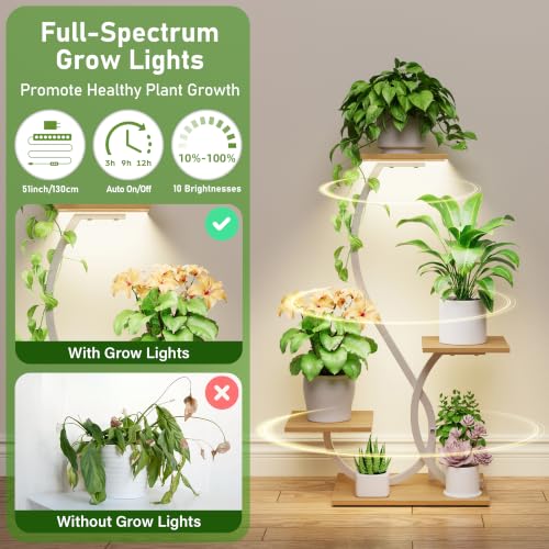 Image of BACEKOLL Plant Stand with Grow Lights 4 Tier Metal Plant Shelf 32 inch White