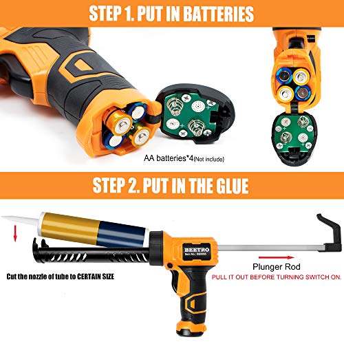 BEETRO Cordless Caulking Gun, 6V Automatic Adhesive Gun, 1/10 or 300ML Tube, 70mm/min Caulking Speed, Using 4 AA Batteries (Not Include)