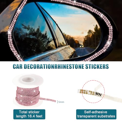 Image of Ohleats Bling Car Trim Self Adhesive, 16.4 Ft Auto Interior Exterior Crystal Rhinestone Decoration Strip Decal, Glitter Trim Strips Line Molding for Dashboard, Car Accessories (Pink)