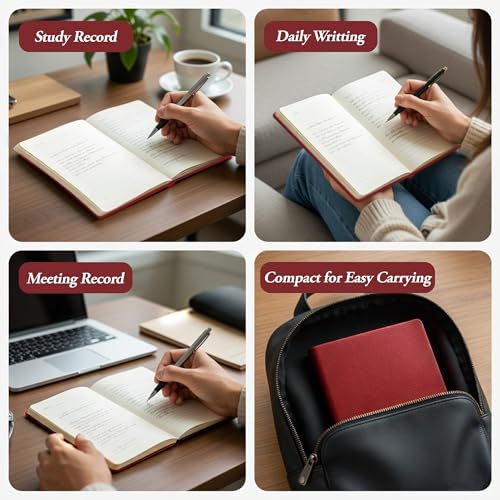 Image of GLUN Soft Touch PU Leather A5 Notebook, Red Cover Portable Pocket Diary Notepad with Schedule, 252 Writing Pages for Home, School & Office Use