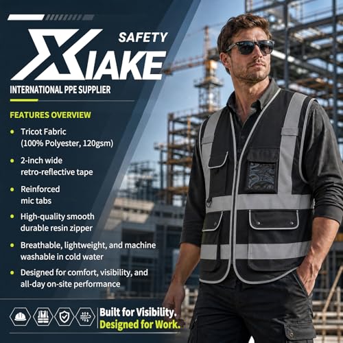 Image of XIAKE Reflective Safety Vest for Men & Women High Visibility Class 2 Vest with Pockets Meets ANSI Standards