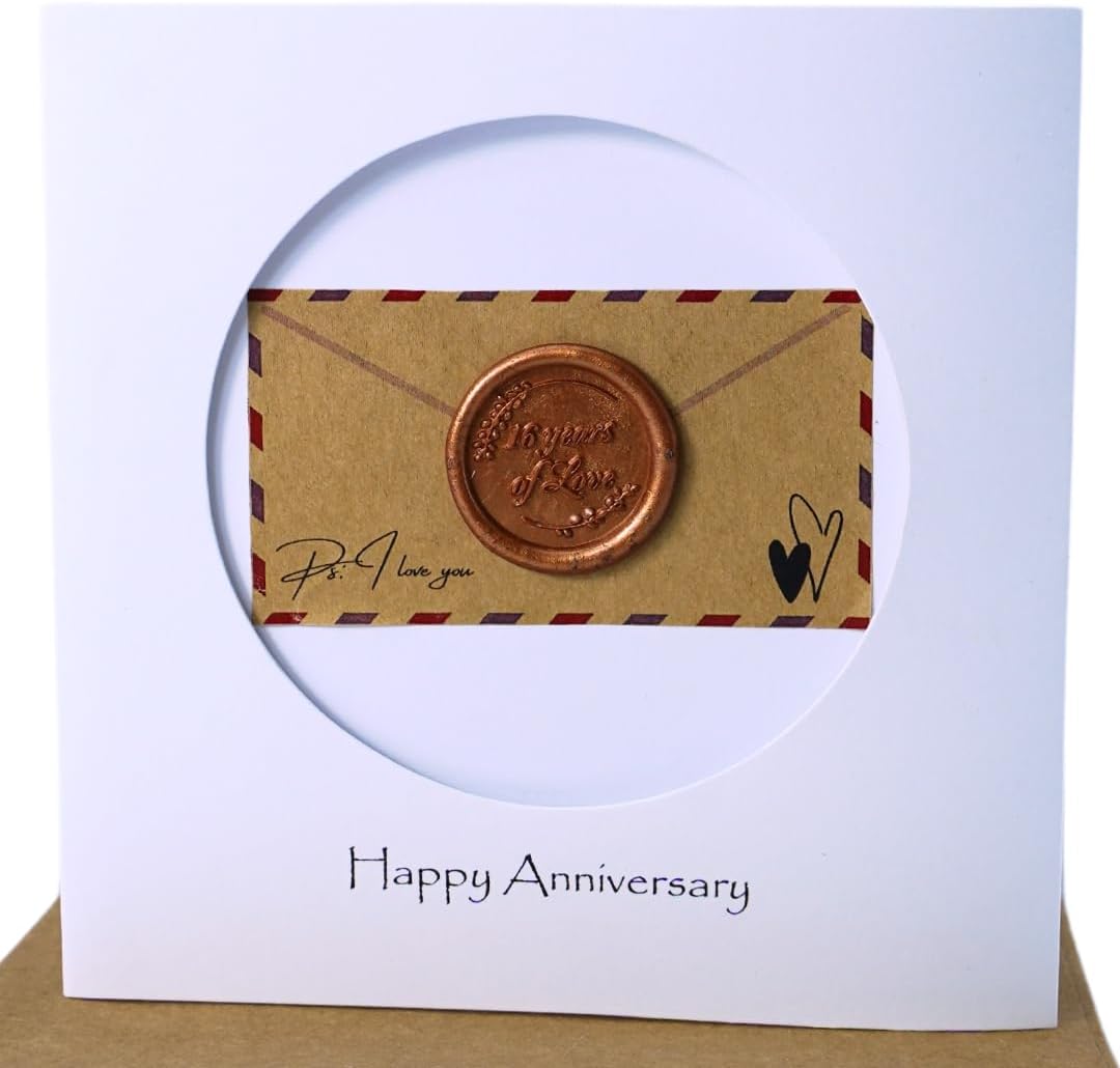 Camellia Bees 16th Wedding Anniversary Card For Her Him, Handmade Wax Anniversary Card for Wife, Husband, Couple(16th)