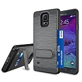 Galaxy Note 4 Case, Note 4 Card Holder Cover, Jeylly Black [Metal Satin] Card Holder with Kickstand Hybrid Dual Layer Hard Plastic + Soft TPU Drop Protection Case Cover for Samsung Galaxy Note 4 N910