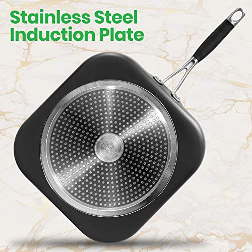 Nutrichef Nonstick Kitchen Cookware Set Copper Non-Stick Coating Inside, Hard-Anodized Look Heat Resistant Lacquer Outside, Silicone Handle Ncsqpa, 1 Griddle #TOP6