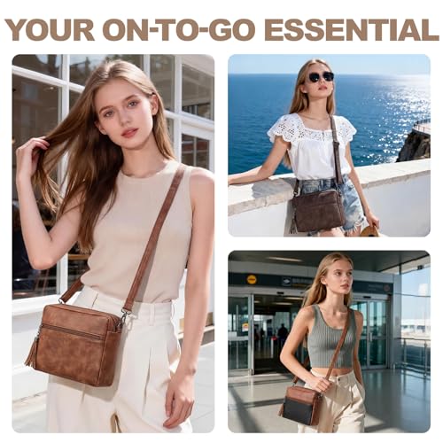 Image of SYTRAH Crossbody Bags for Women, Soft Leather Purses Shoulder Handbag | Crossbody Purse with Dual Zip Main Compartment & Tassel,7 Well-Organized Pockets Fits 8.3 inch Tablet, Travel & Daily Use