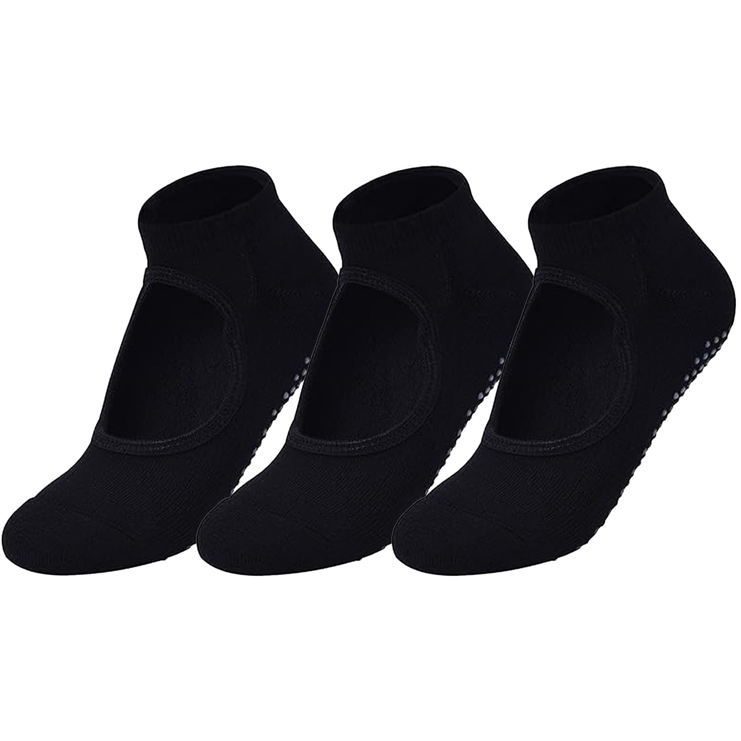 tendsy Women’s Yoga Socks Pack of 3 Anti Slip Pilates Barre Socks with Grips, Open Top Ballet Style Cotton Non Skid Gym Workout Ankle Grip Socks for Women, Black-picture-53