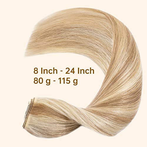 TESS Clip In Hair Extension Remy,Hair Extensions Real Human Hair One Peice 5 Clips Straight Natural Hairpieces for Womens/Girls(#12/613 Golden Brown & Bleach Blonde,12Inch) - Image 4