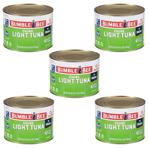 Bumble Bee Chunk Light Tuna In Water, 66.5 oz Bulk Food Service Can - Wild Caught Skipjack Tuna - 17g Protein Per Serving - MSC Certified Sustainable Seafood, Non-GMO, Gluten Free, Kosher (Pack of 5)