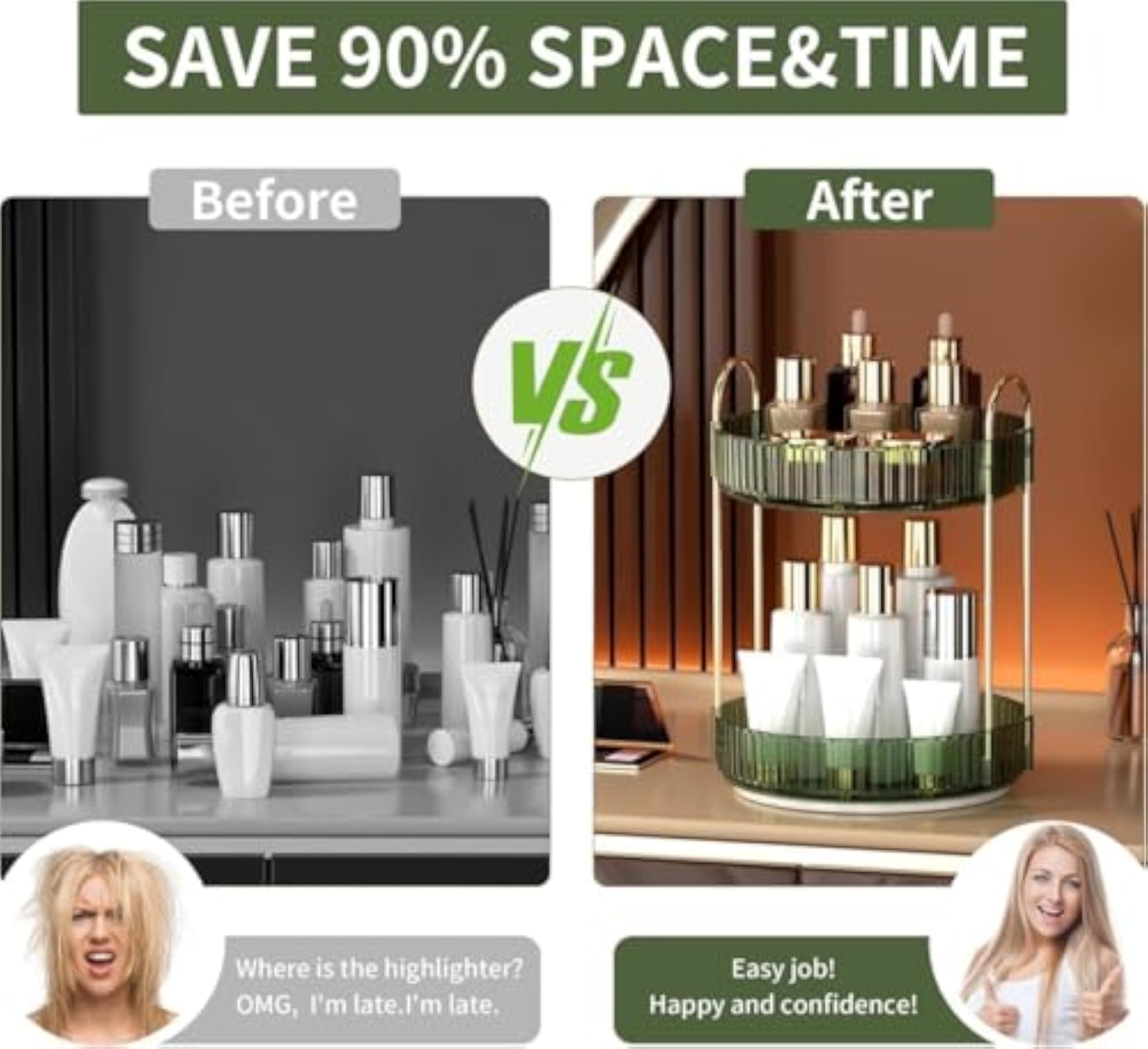 2 Tier 360° Rotating Makeup Organizer for Vanity
